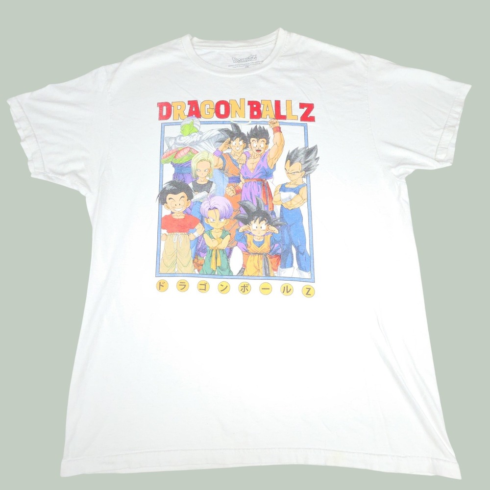 Dragon Ball Z Anime Graphic T-Shirt Mens Large White Character Group Cotton